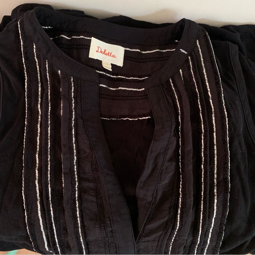 Anthropologie Deletta Shimmering Eve Black Tunic Blouse Size Medium - Picture 6 of 13